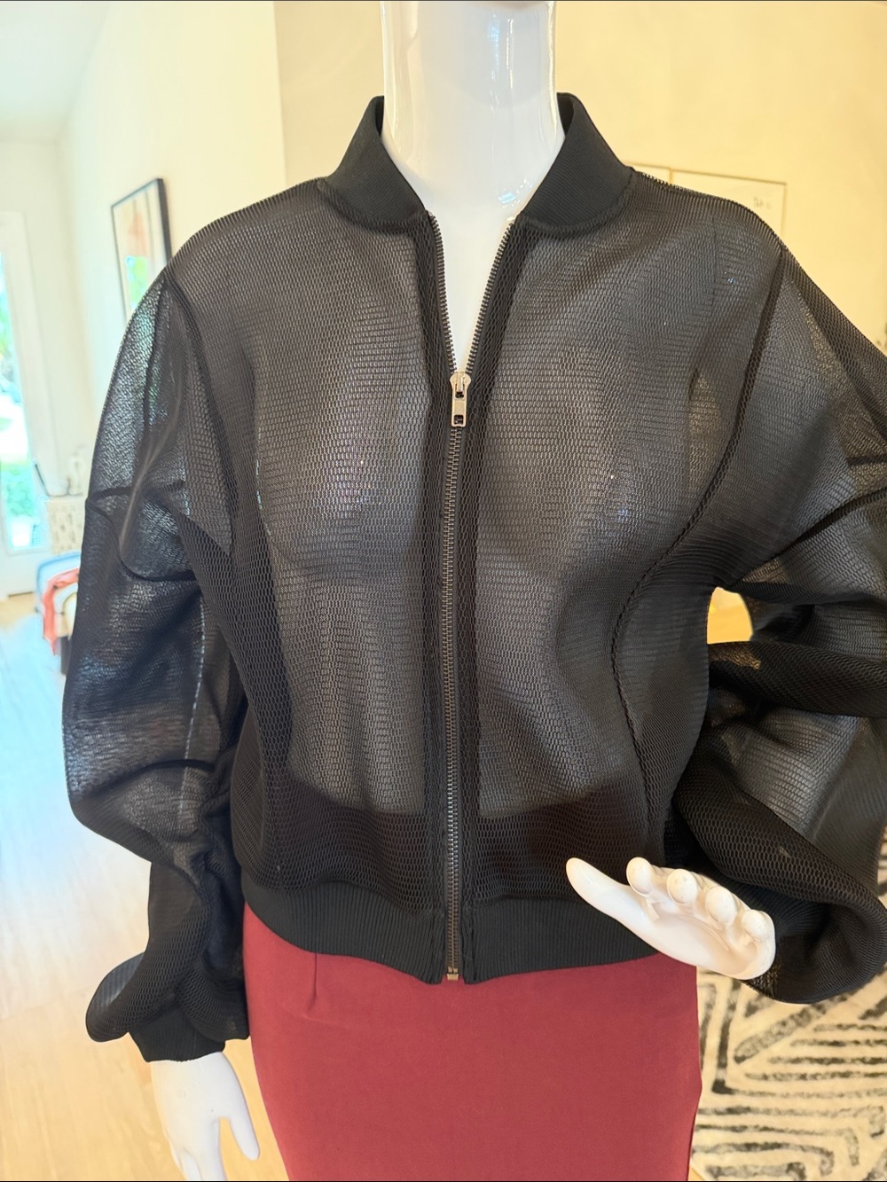 Black Mesh Bomber Jacket